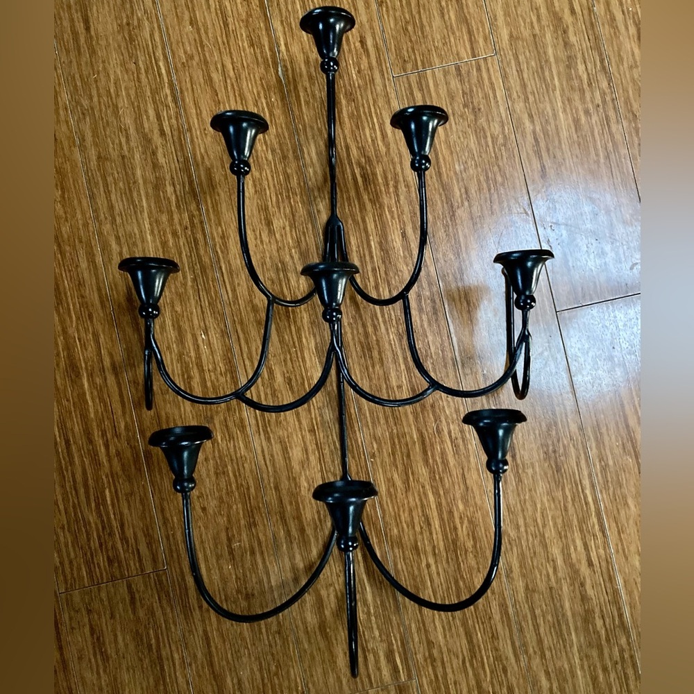 Elegant Pottery Barn Black Metal Wall Mount Candelabra